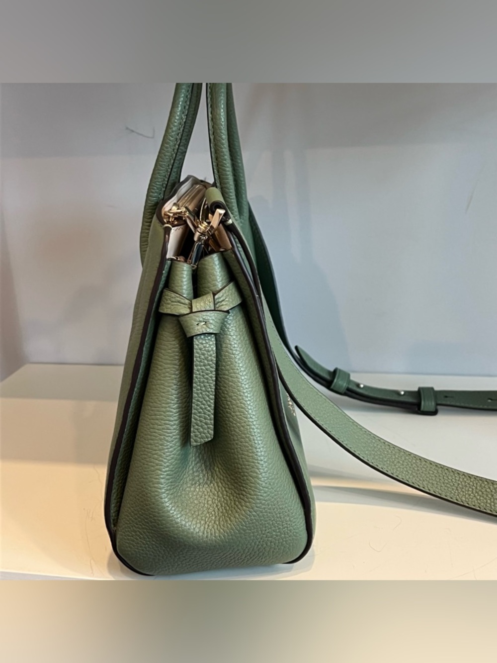 kate spade Knott Small Satchel Sage Green Pebbled Leather Crossbody - Picture 12 of 13